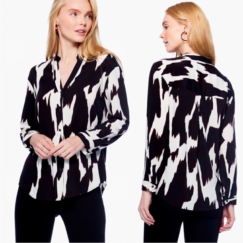 Nic + Zoe Black Multi Button Down Snap Button Boho Western NWT Top Blouse XS   